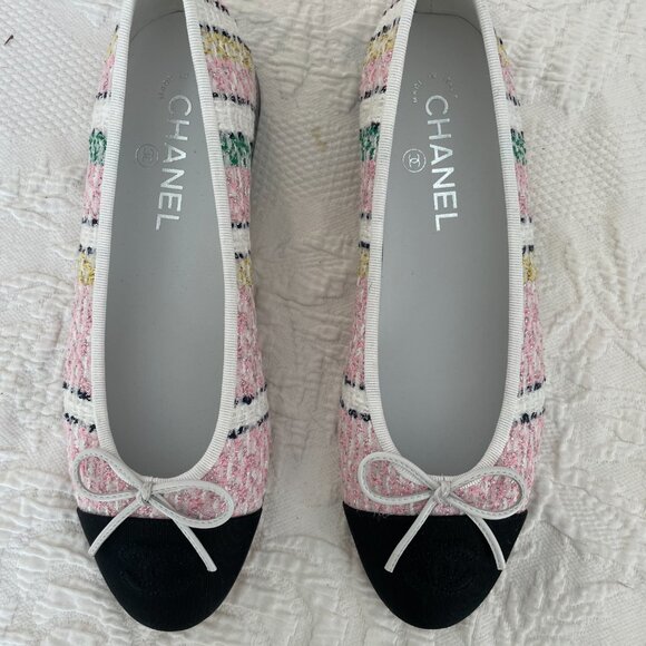 **Chanel Glittered Tweed Ballet Flats** - Picture 1 of 7